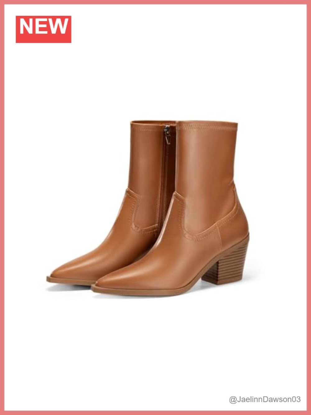 Pointed Toe Ankle Boots Faux Leather Chunky Stacked Heel Side Zip Fall Booties